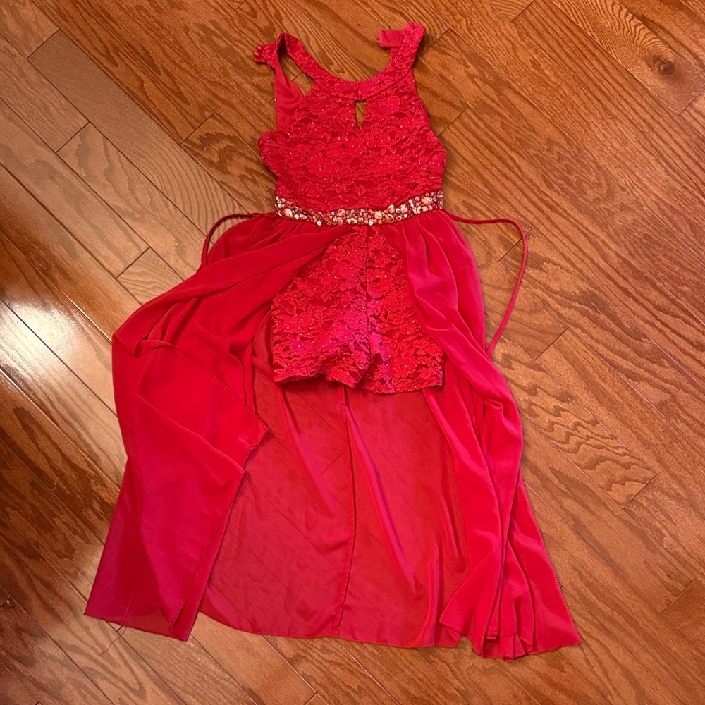 Speechless Red Lace HiLo Chiffon Gown for Girls